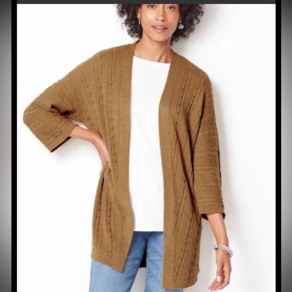J. Jill size L Cable-Knit Open-Front Cardigan Brown